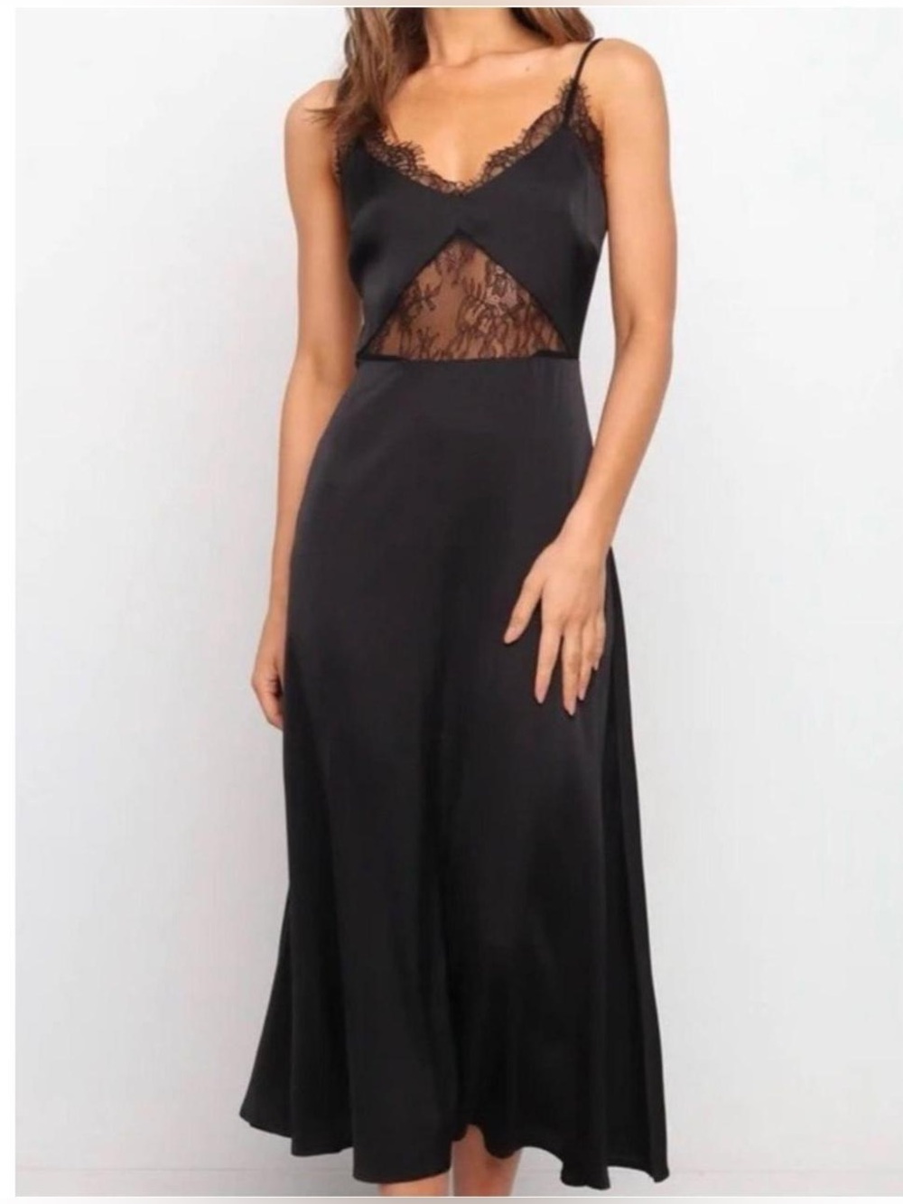Petal & Pup Black Lace-Insert Slip Midi Dress